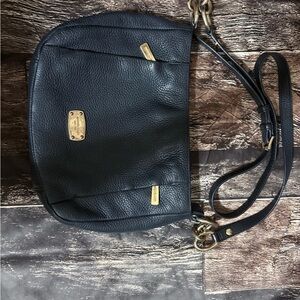 Michael Kors Black Leather Hallie pebbled Shoulder Bag